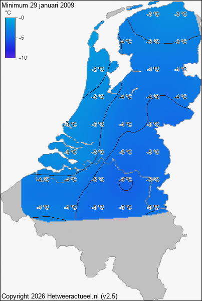Minimum temperatuur 29 januari 2009