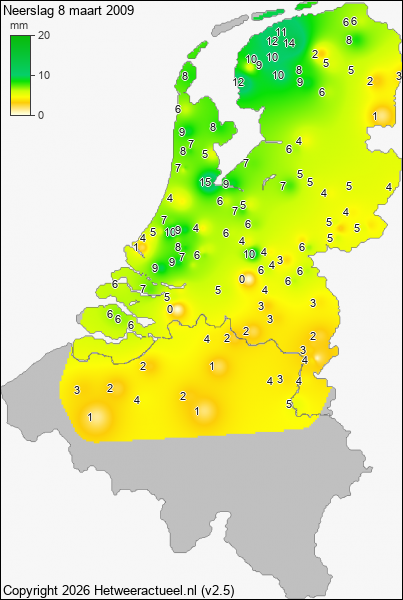 Neerslag 8 maart 2009