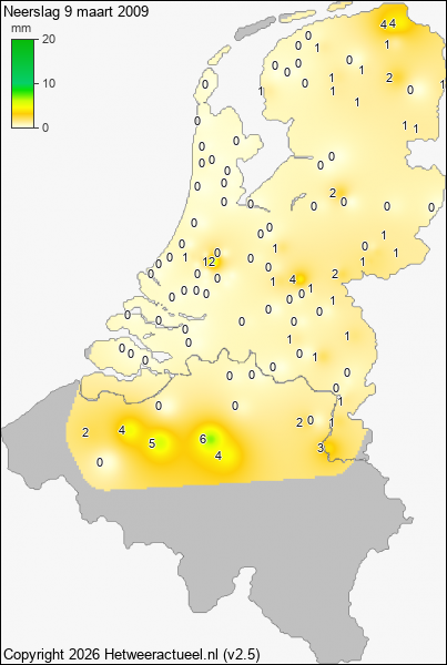 Neerslag 9 maart 2009