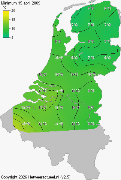 Minimum temperatuur 15 april 2009