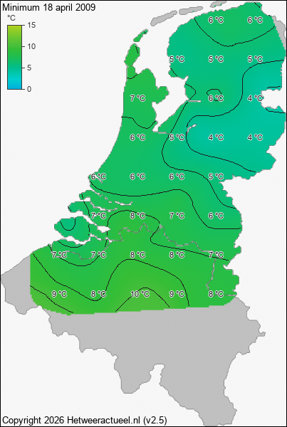 Minimum temperatuur 18 april 2009