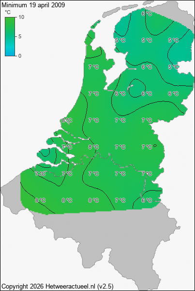 Minimum temperatuur 19 april 2009
