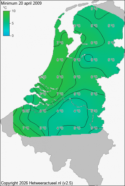 Minimum temperatuur 20 april 2009