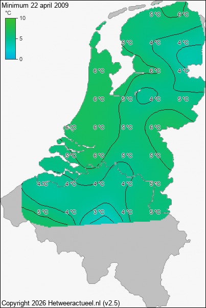 Minimum temperatuur 22 april 2009