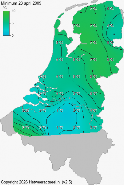Minimum temperatuur 23 april 2009