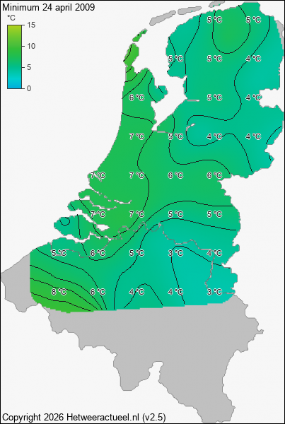Minimum temperatuur 24 april 2009