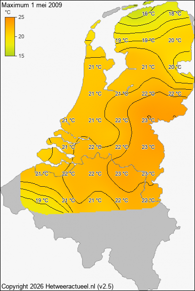 Maximum temperatuur 1 mei 2009