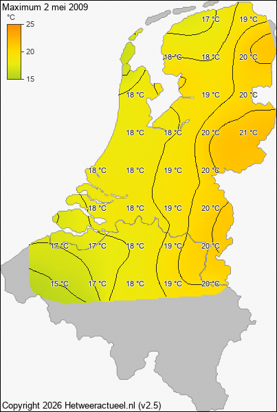 Maximum temperatuur 2 mei 2009