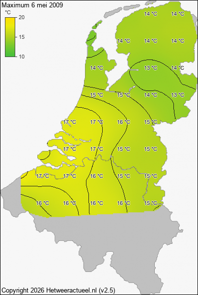 Maximum temperatuur 6 mei 2009