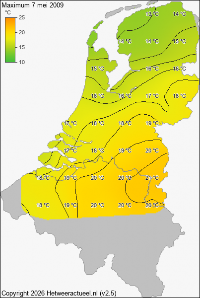 Maximum temperatuur 7 mei 2009