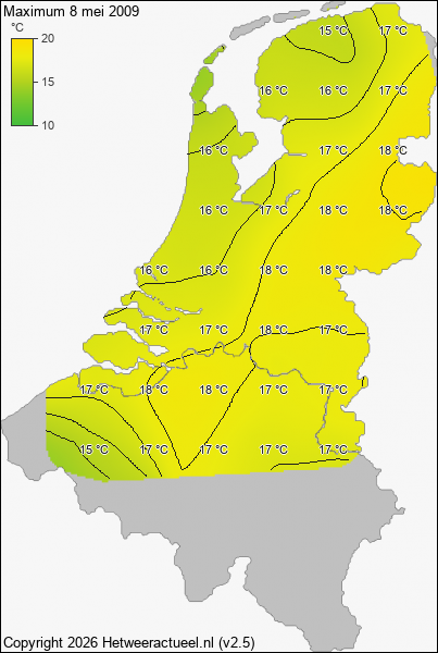Maximum temperatuur 8 mei 2009
