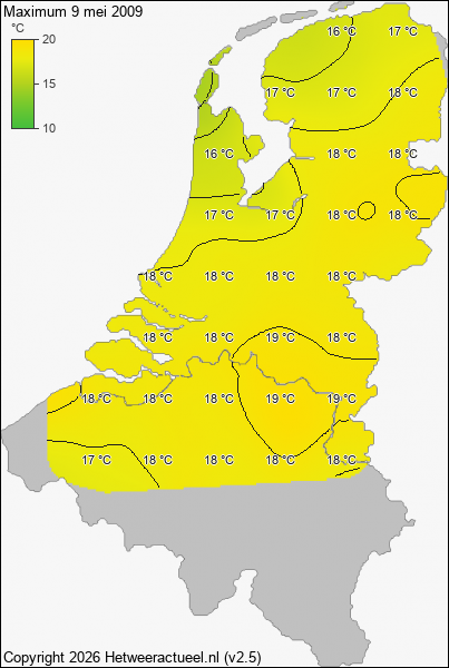 Maximum temperatuur 9 mei 2009