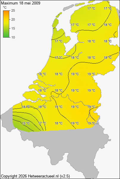 Maximum temperatuur 18 mei 2009