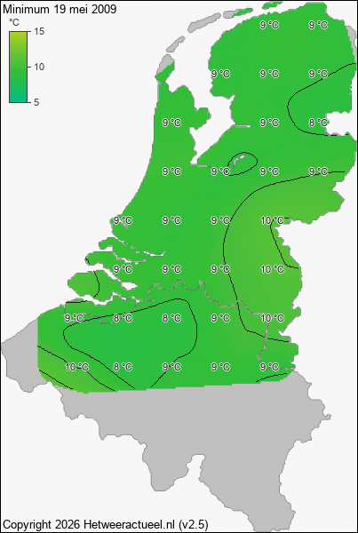 Minimum temperatuur 19 mei 2009