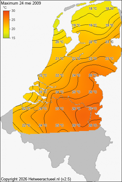 Maximum temperatuur 24 mei 2009