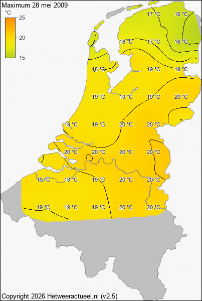 Maximum temperatuur 28 mei 2009