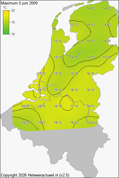 Maximum temperatuur 5 juni 2009