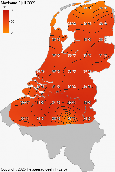 Maximum temperatuur 2 juli 2009