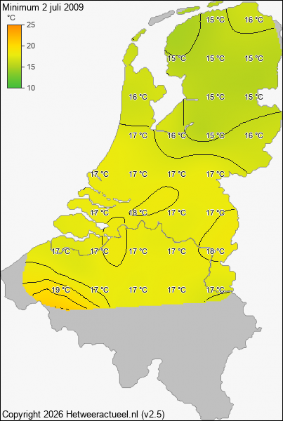 Minimum temperatuur 2 juli 2009