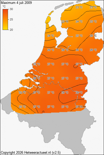 Maximum temperatuur 4 juli 2009