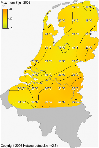 Maximum temperatuur 7 juli 2009