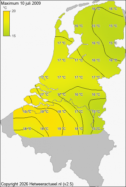 Maximum temperatuur 10 juli 2009