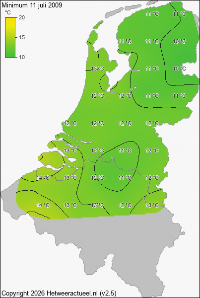 Minimum temperatuur 11 juli 2009