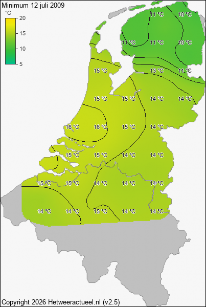 Minimum temperatuur 12 juli 2009