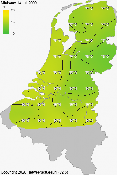 Minimum temperatuur 14 juli 2009