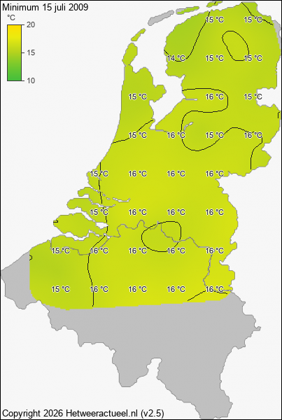 Minimum temperatuur 15 juli 2009