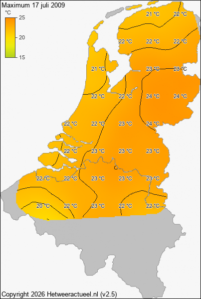 Maximum temperatuur 17 juli 2009
