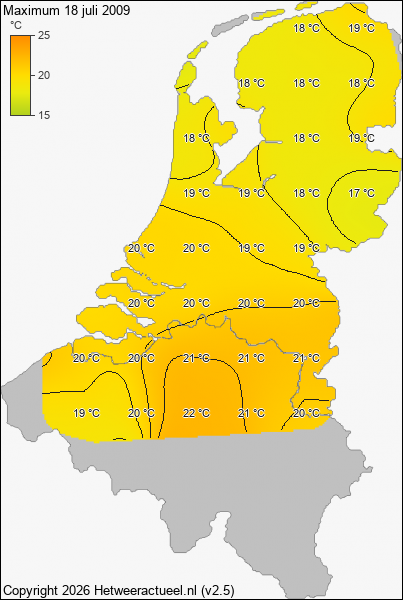 Maximum temperatuur 18 juli 2009