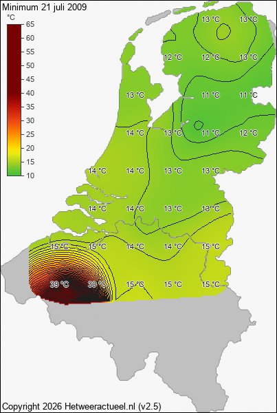 Minimum temperatuur 21 juli 2009