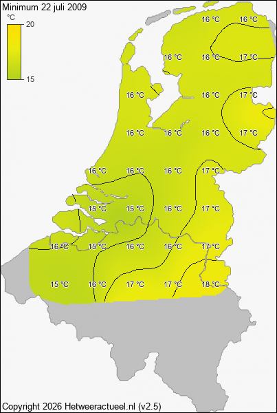 Minimum temperatuur 22 juli 2009