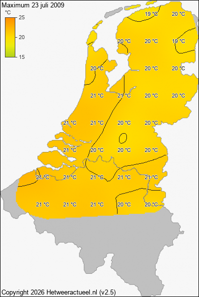 Maximum temperatuur 23 juli 2009