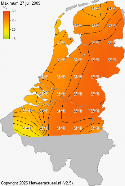 Maximum temperatuur 27 juli 2009