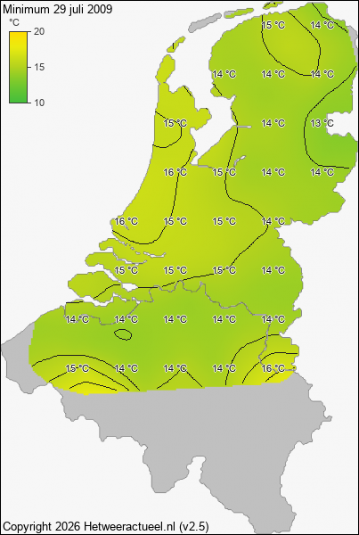 Minimum temperatuur 29 juli 2009