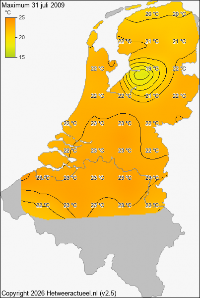 Maximum temperatuur 31 juli 2009