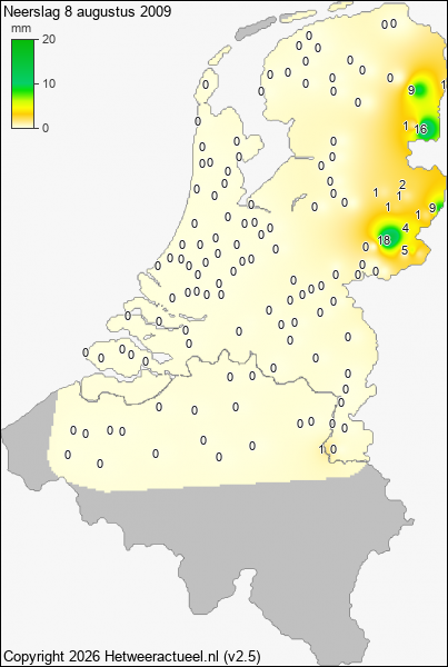 Neerslag 8 augustus 2009