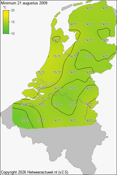 Minimum temperatuur 21 augustus 2009