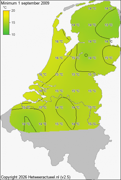 Minimum temperatuur 1 september 2009