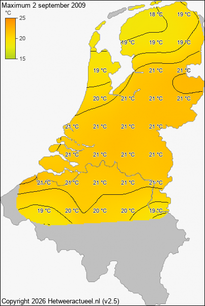 Maximum temperatuur 2 september 2009