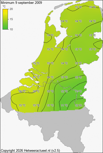 Minimum temperatuur 9 september 2009