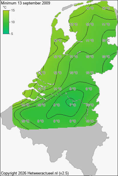 Minimum temperatuur 13 september 2009