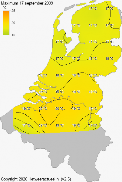 Maximum temperatuur 17 september 2009