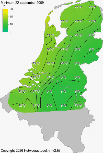 Minimum temperatuur 22 september 2009