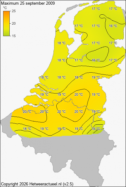 Maximum temperatuur 25 september 2009