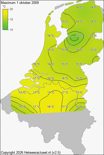 Maximum temperatuur 1 oktober 2009