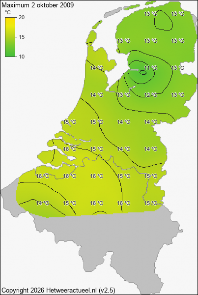 Maximum temperatuur 2 oktober 2009