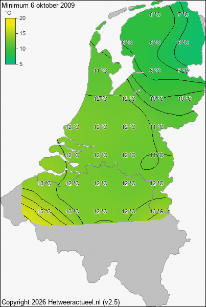 Minimum temperatuur 6 oktober 2009
